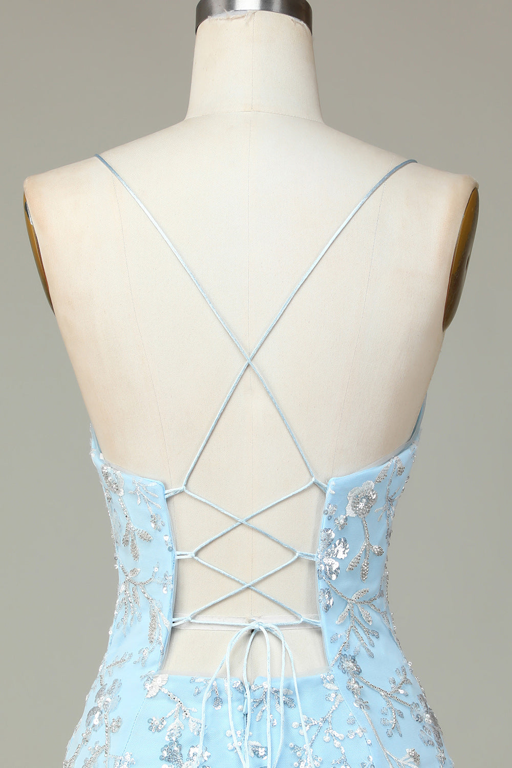 Sparkly Blue Sequins Beaded Flowers Tight Short Ball Dress