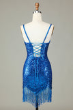 Sparkly Bodycon Spaghetti Straps White Sequin Short Ball Dress