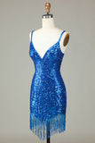 Sparkly Bodycon Spaghetti Straps White Sequin Short Ball Dress