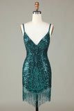 Sparkly Bodycon Spaghetti Straps White Sequin Short Ball Dress
