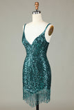 Sparkly Bodycon Spaghetti Straps White Sequin Short Ball Dress