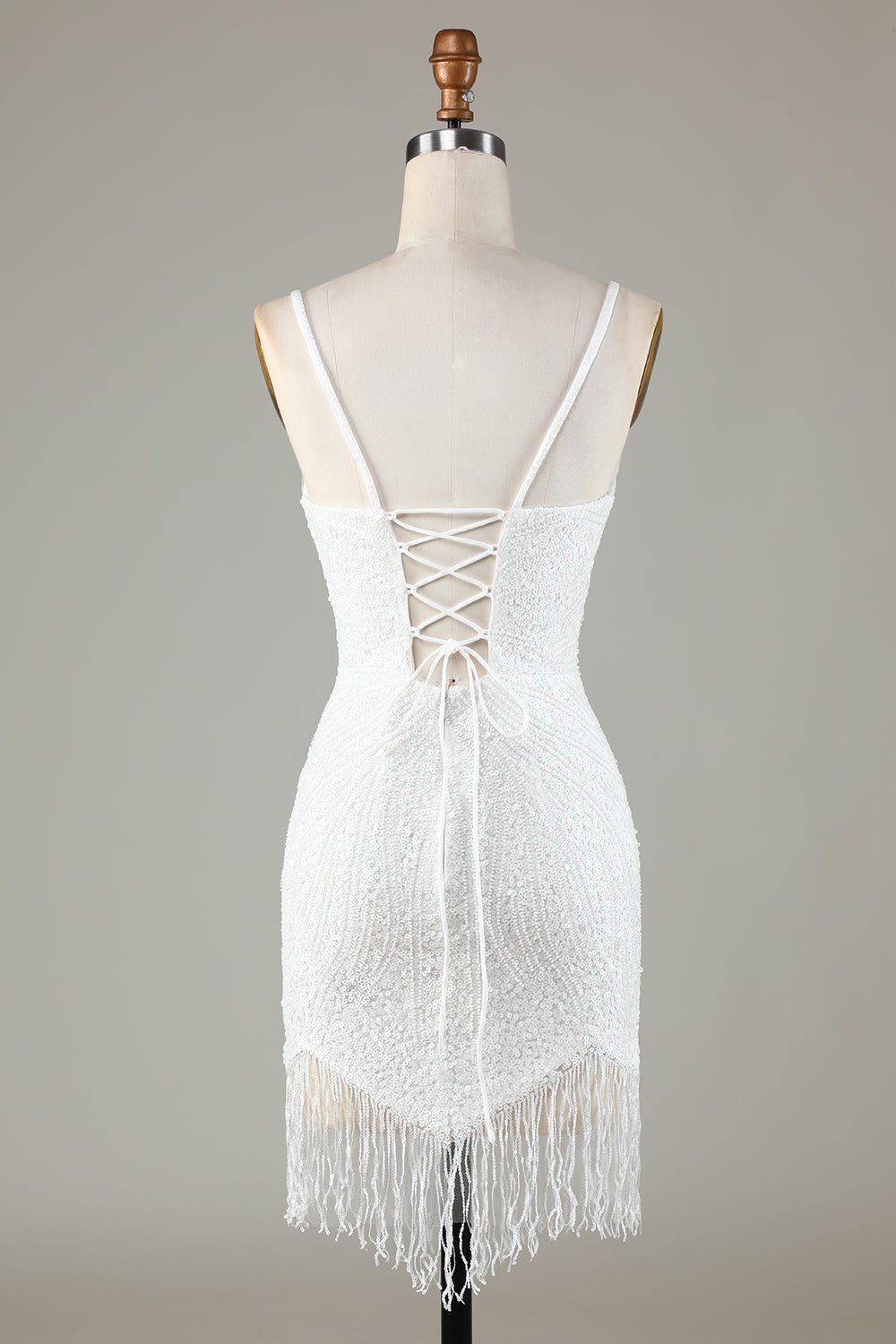 Sparkly Bodycon Spaghetti Straps White Sequin Short Ball Dress