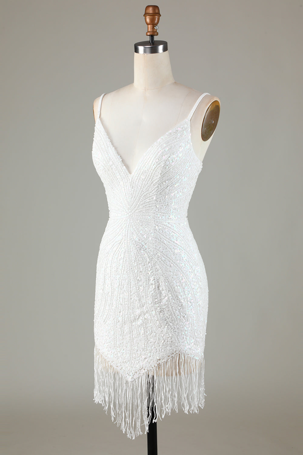 Sparkly Bodycon Spaghetti Straps White Sequin Short Ball Dress