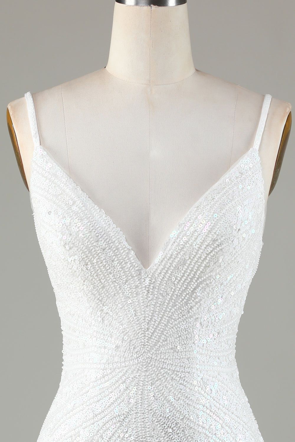 Sparkly Bodycon Spaghetti Straps White Sequin Short Ball Dress