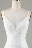 Sparkly Bodycon Spaghetti Straps White Sequin Short Ball Dress