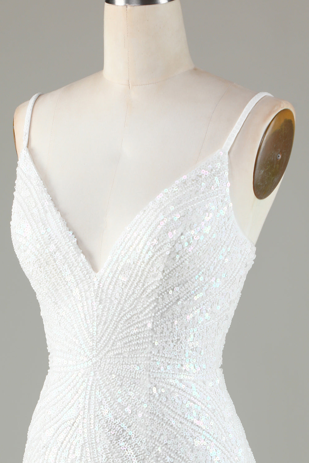 Sparkly Bodycon Spaghetti Straps White Sequin Short Ball Dress