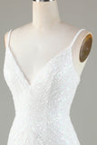 Sparkly Bodycon Spaghetti Straps White Sequin Short Ball Dress