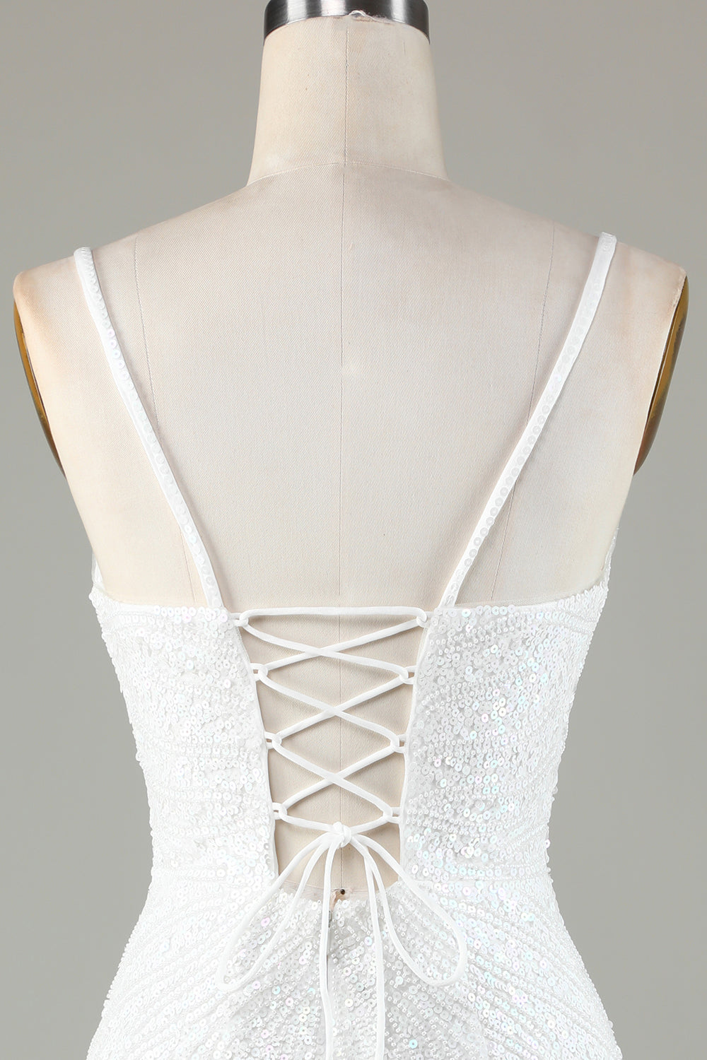 Sparkly Bodycon Spaghetti Straps White Sequin Short Ball Dress