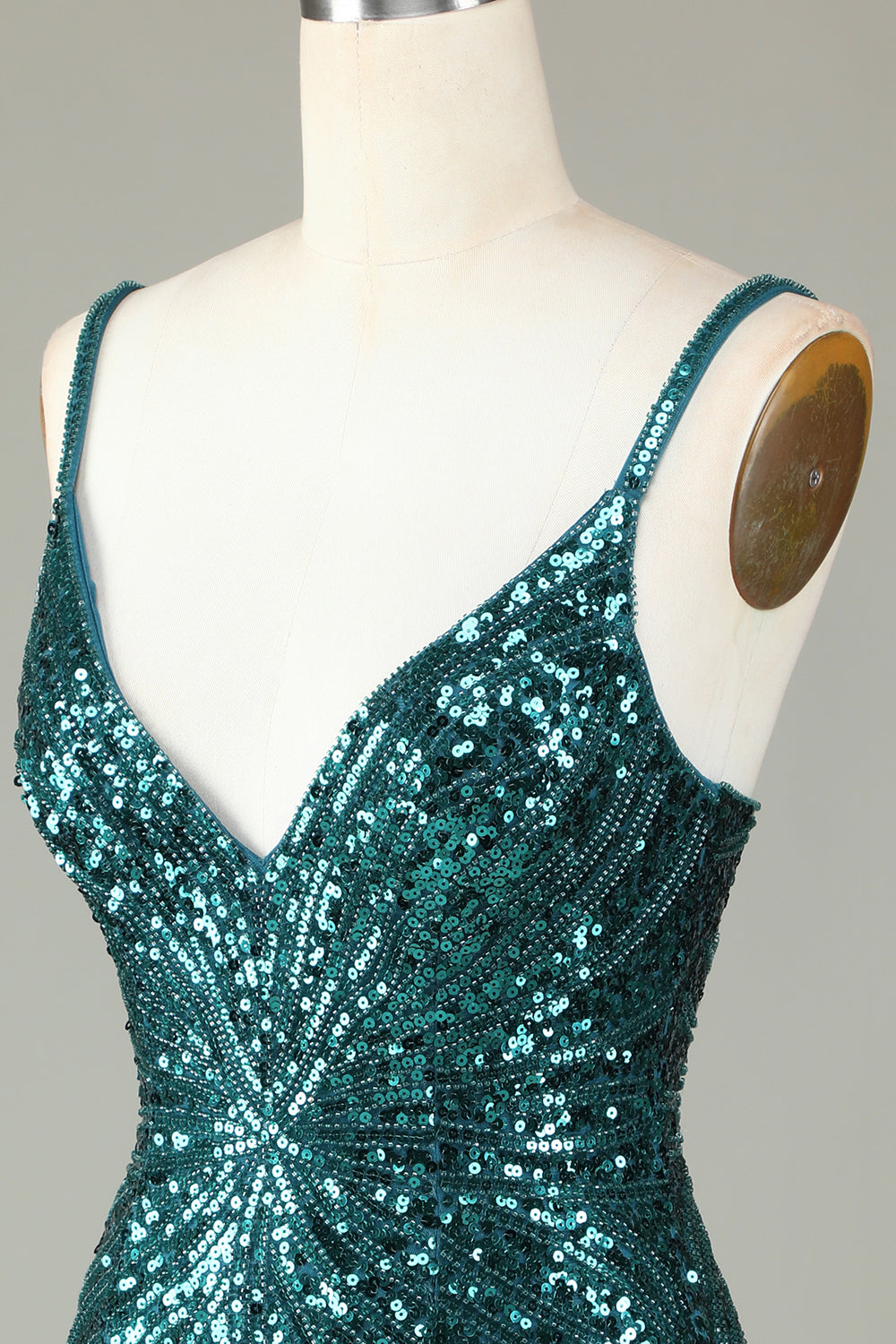 Sparkly Bodycon Spaghetti Straps Green Lace-Up Back Short Ball Dress with Beading
