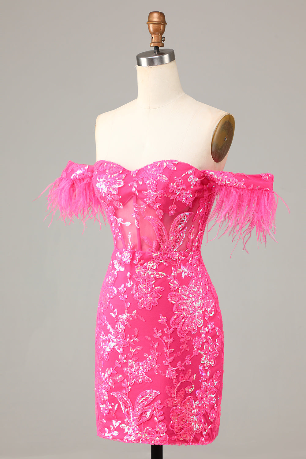 Blue Gorgeous Sheath Off the Shoulder Short Cocktail Dress with Feather