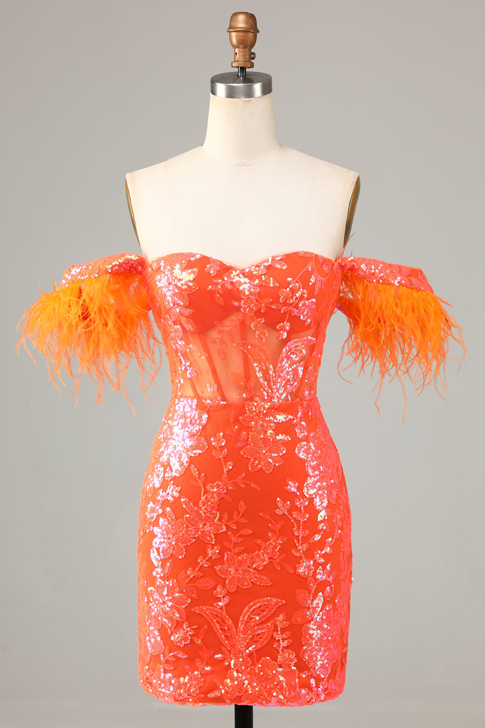 Blue Gorgeous Sheath Off the Shoulder Short Cocktail Dress with Feather