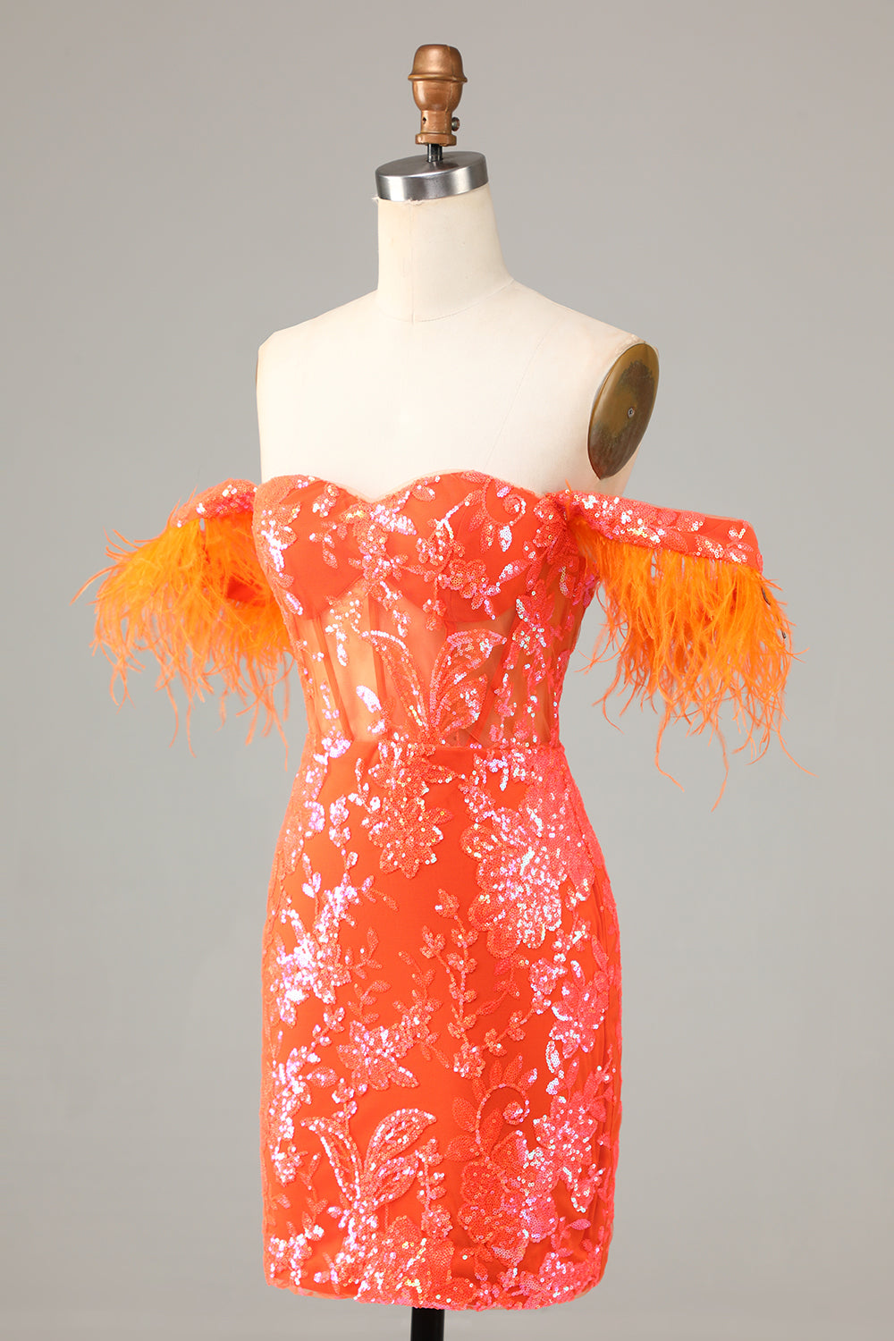 Blue Gorgeous Sheath Off the Shoulder Short Cocktail Dress with Feather