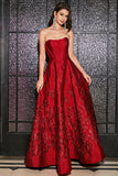 Elegant Princess A-Line Strapless Dark Red Long Ball Dress
