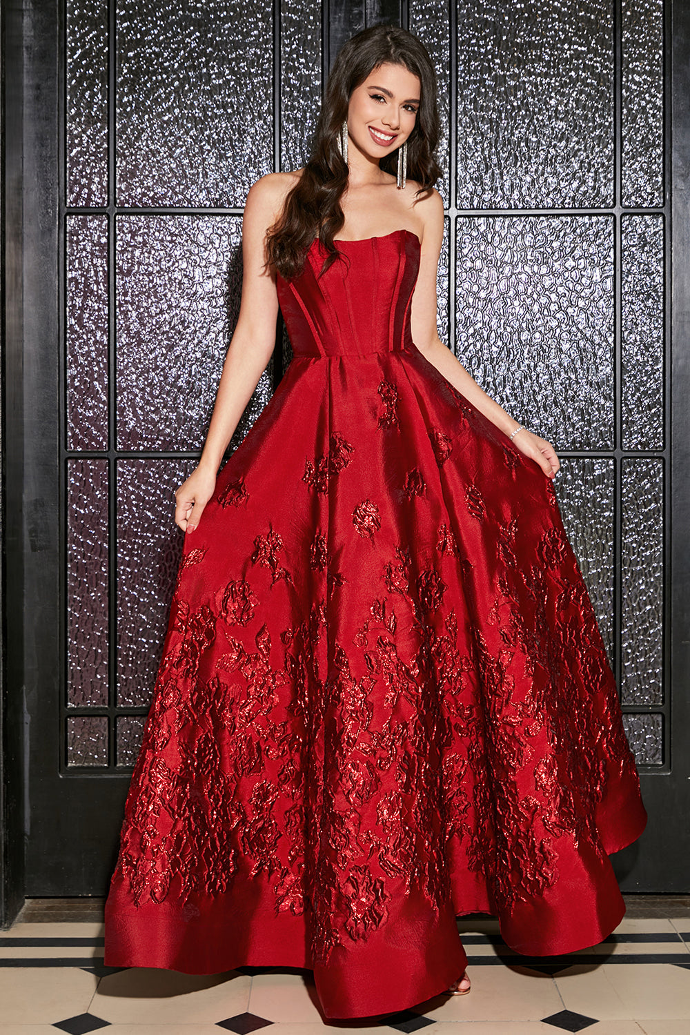 Elegant Princess A-Line Strapless Dark Red Long Ball Dress