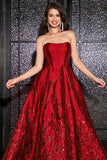 Elegant Princess A-Line Strapless Dark Red Long Ball Dress