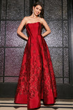 Elegant Princess A-Line Strapless Dark Red Long Ball Dress