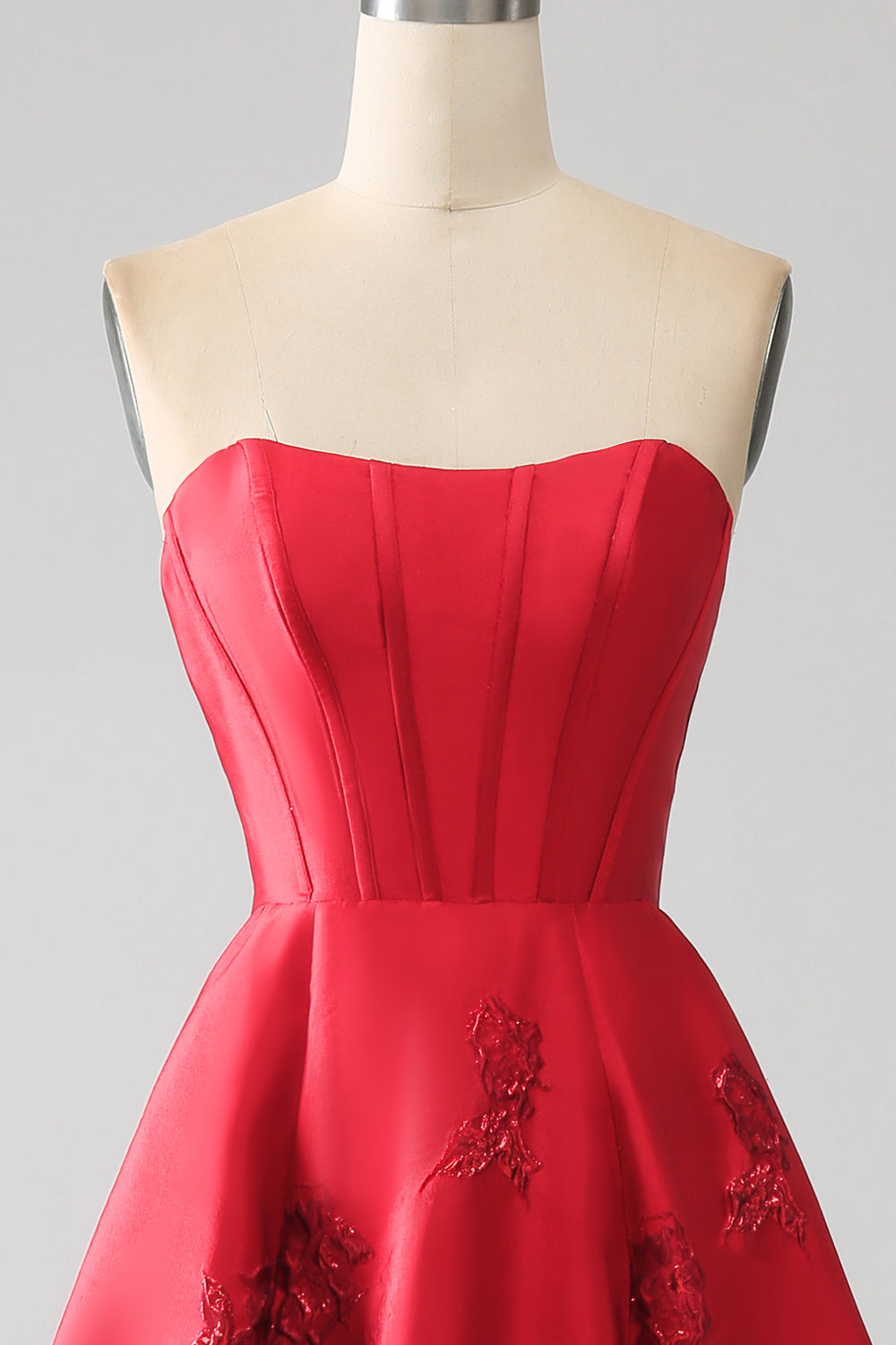 Elegant Princess A-Line Strapless Dark Red Long Ball Dress with 3D Flowers