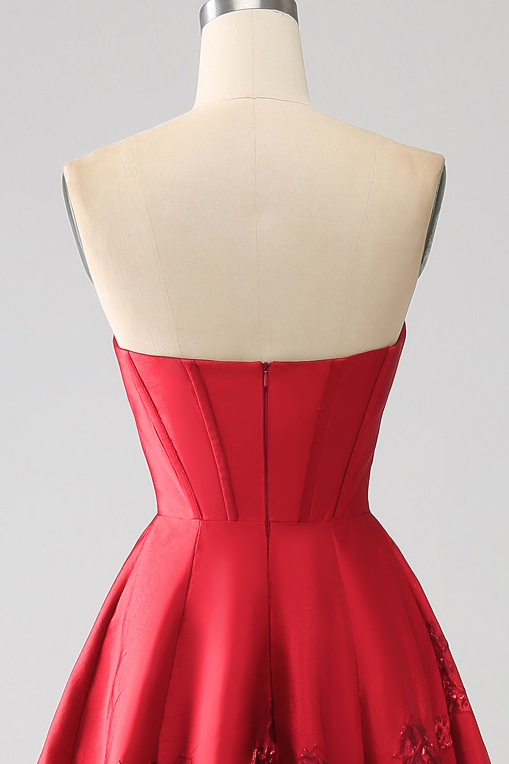 Elegant Princess A-Line Strapless Dark Red Long Ball Dress with 3D Flowers