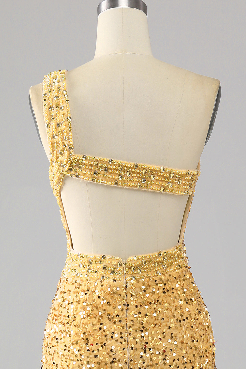 Mermaid Sequins One Shoulder Golden Ball Dress with Slit