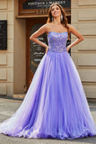 Stunning A Line Strapless Lilac Long Ball Dress with Beading