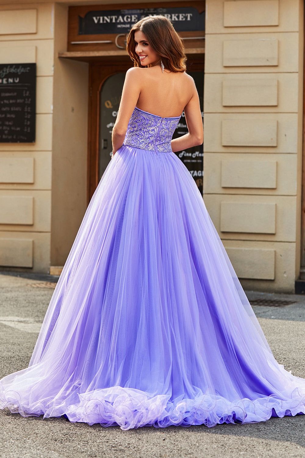 Stunning A Line Strapless Lilac Long Ball Dress with Beading