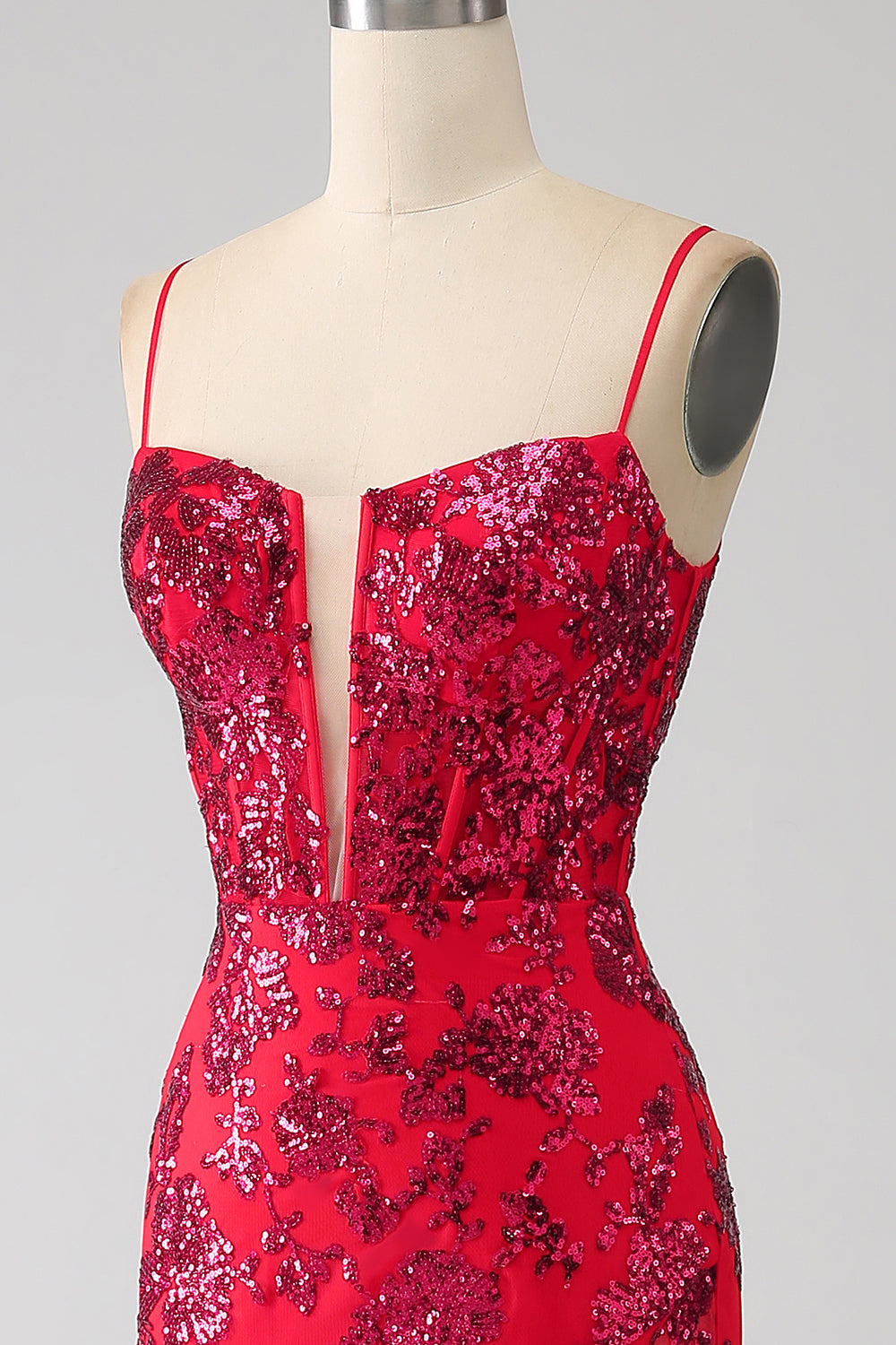 Mermaid Dark Red Sequins Ball Dress with Slit