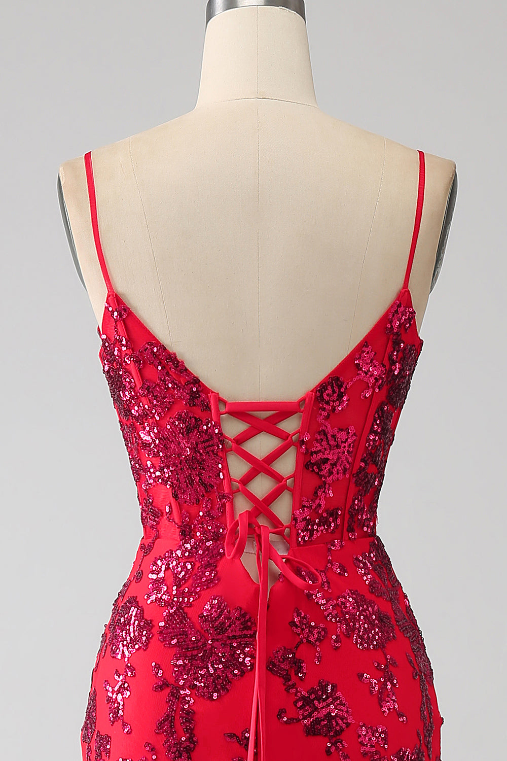 Mermaid Dark Red Sequins Ball Dress with Slit