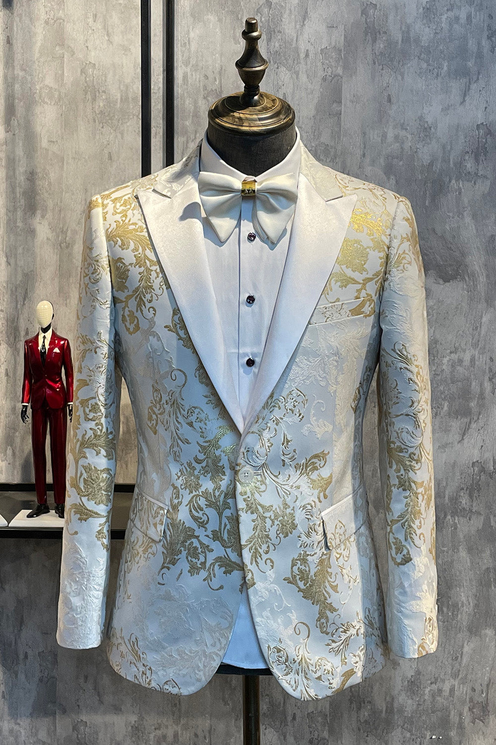 Champagne Peaked Lapel Jacquard Men's Prom Blazer