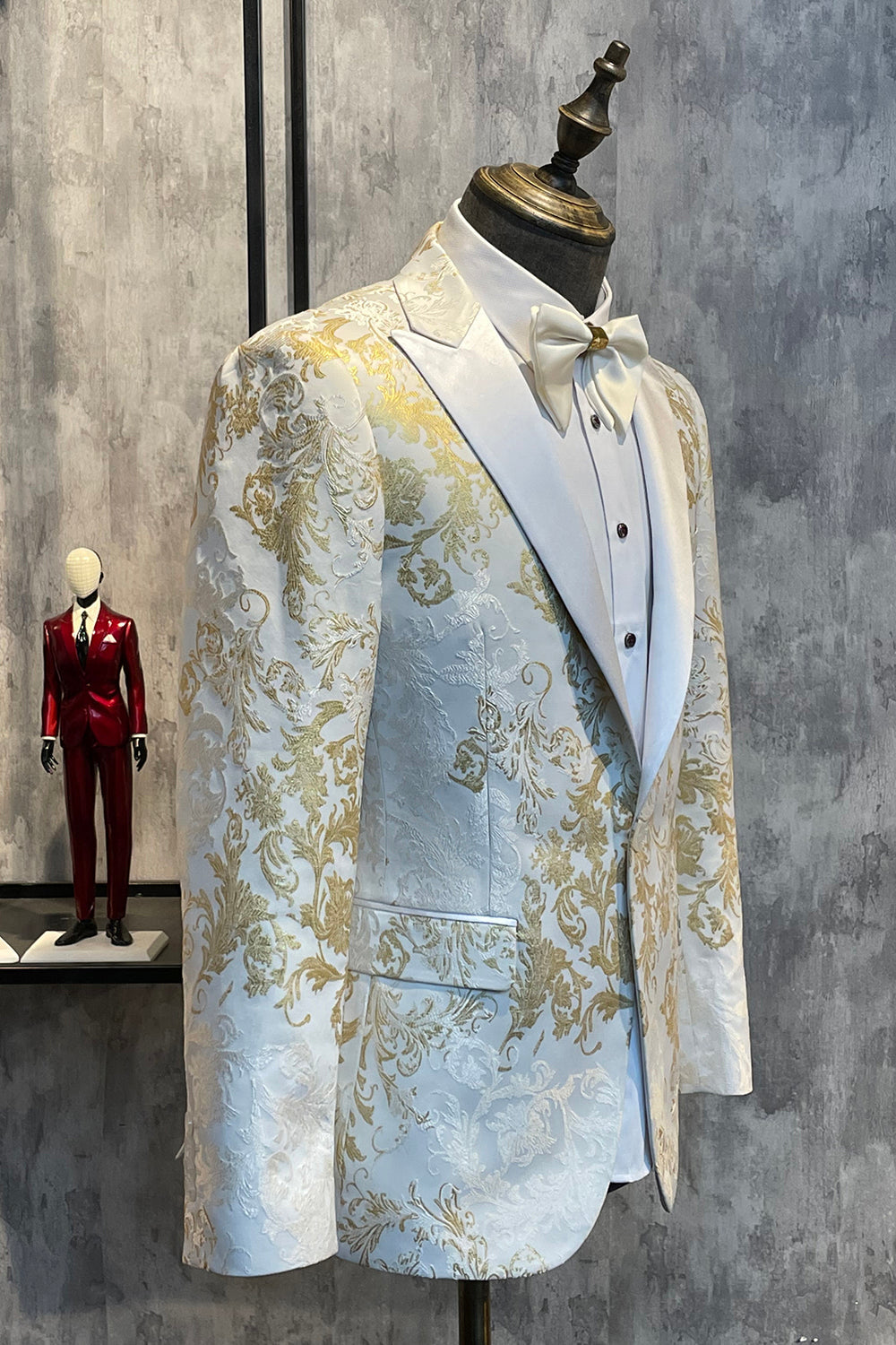 Champagne Peaked Lapel Jacquard Men's Prom Blazer