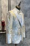 Champagne Peaked Lapel Jacquard Men's Prom Blazer