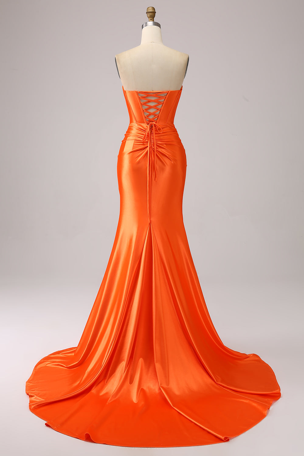 Orange Mermaid Sweetheart Corset Long Sparkly Ball Dress with Slit