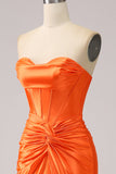 Orange Mermaid Sweetheart Corset Long Sparkly Ball Dress with Slit