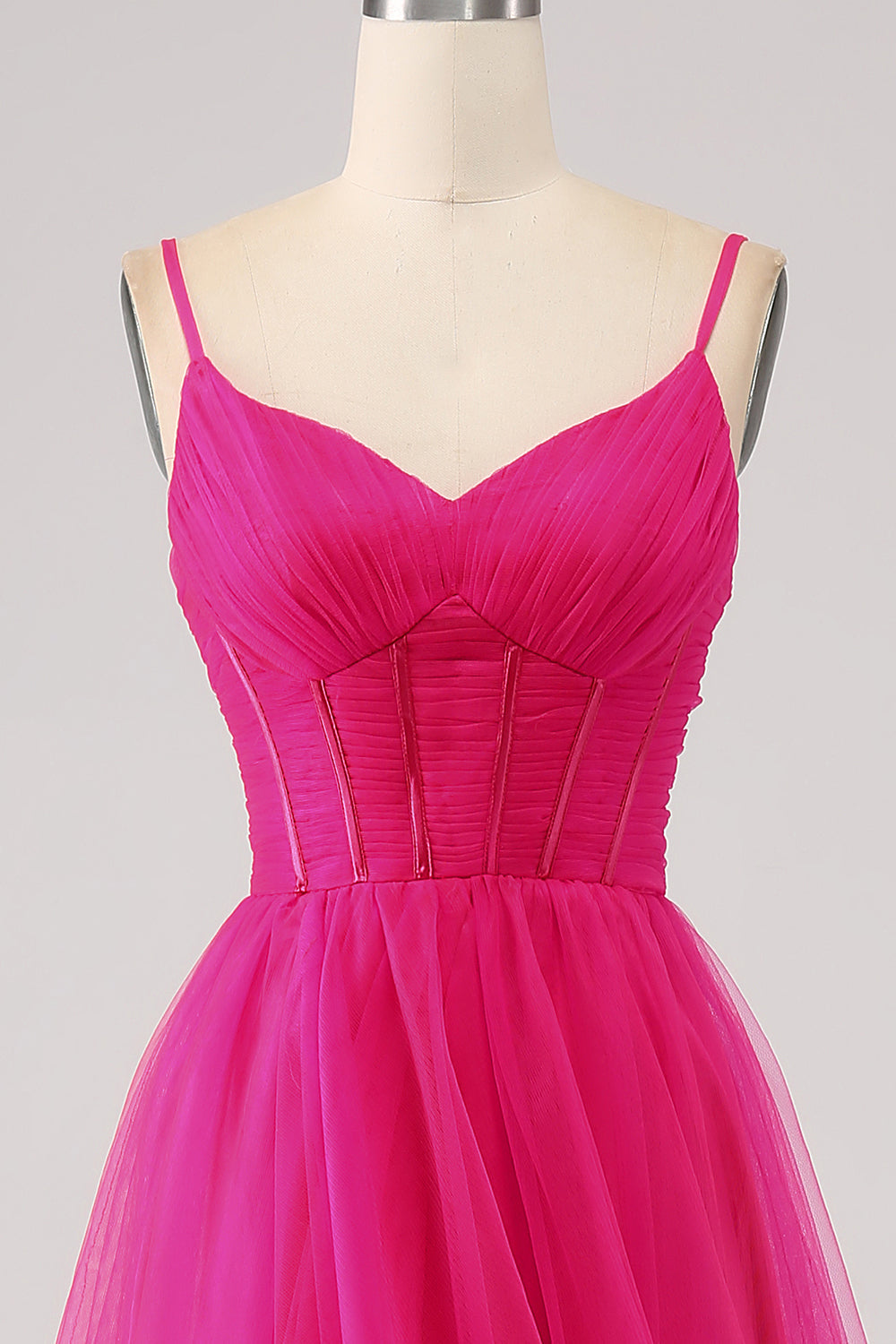 Fuchsia A-Line Spaghetti Straps Long Corset Ball Dress with Slit