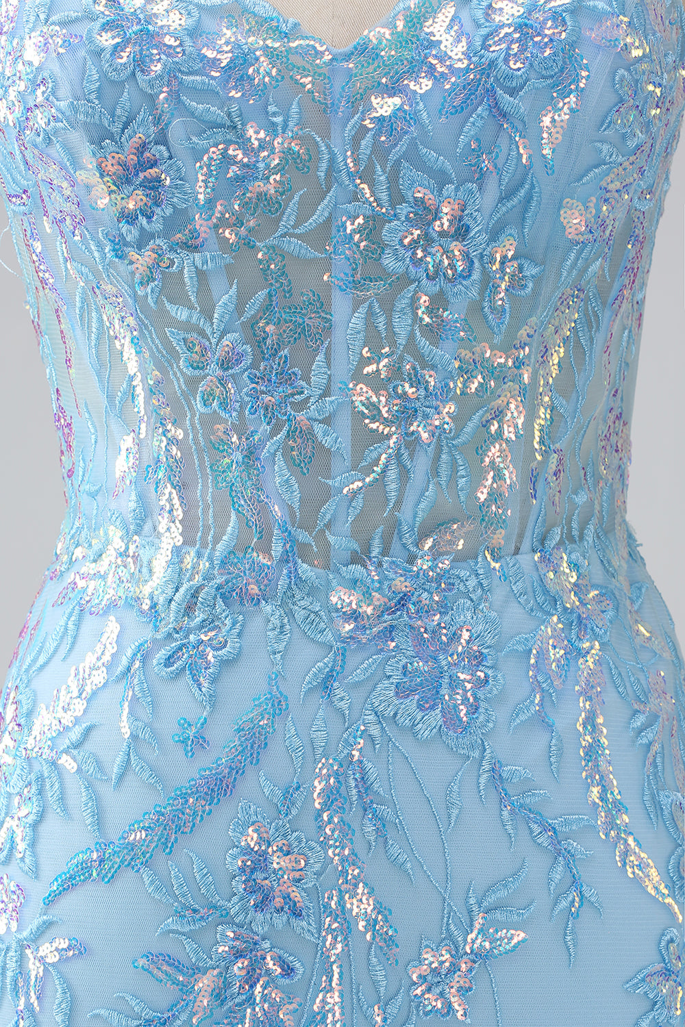 Sparkly Light Blue Mermaid Spaghetti Straps Long Ball Dress With Beading