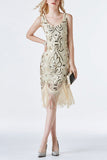 1920s Champagne Sequins Flapper Tea-Length Dress
