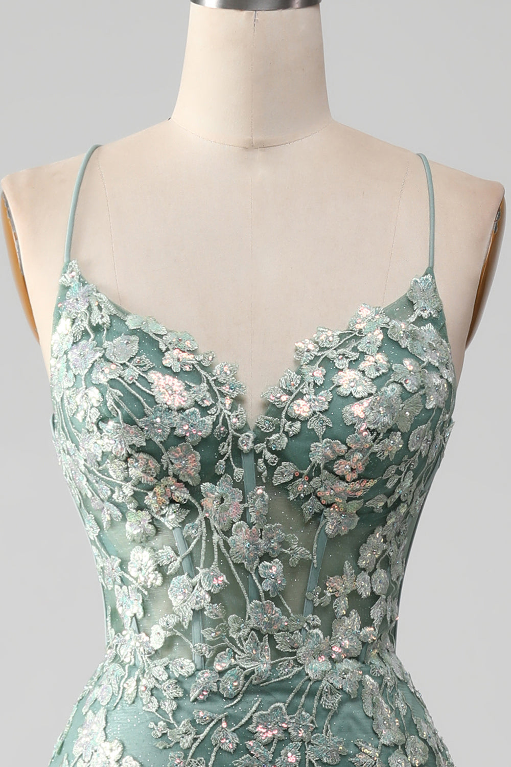 Light Green Mermaid Lace-Up Back Ball Dress with Appliques