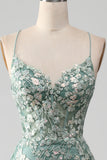 Light Green Mermaid Lace-Up Back Ball Dress with Appliques