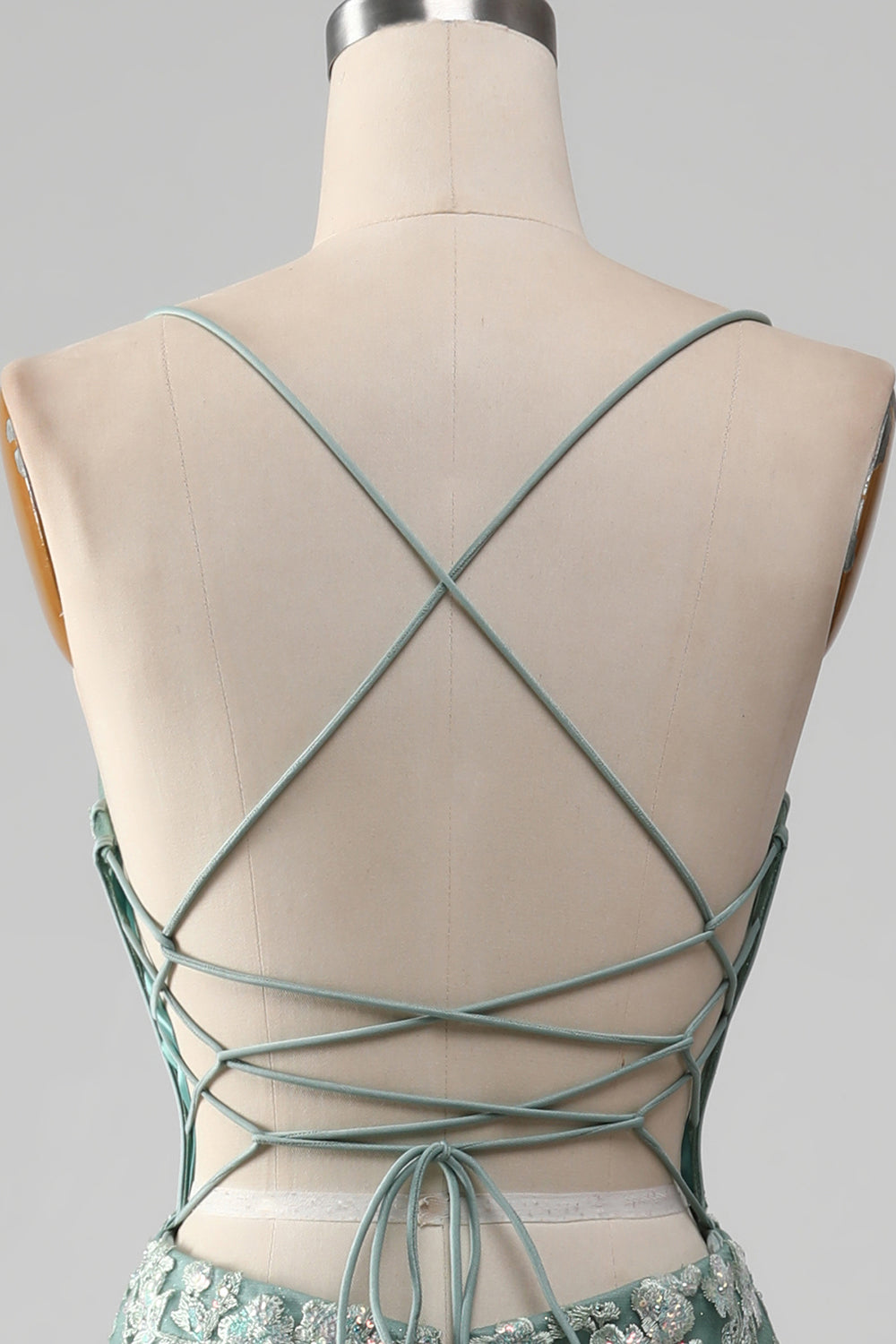 Light Green Mermaid Lace-Up Back Ball Dress with Appliques