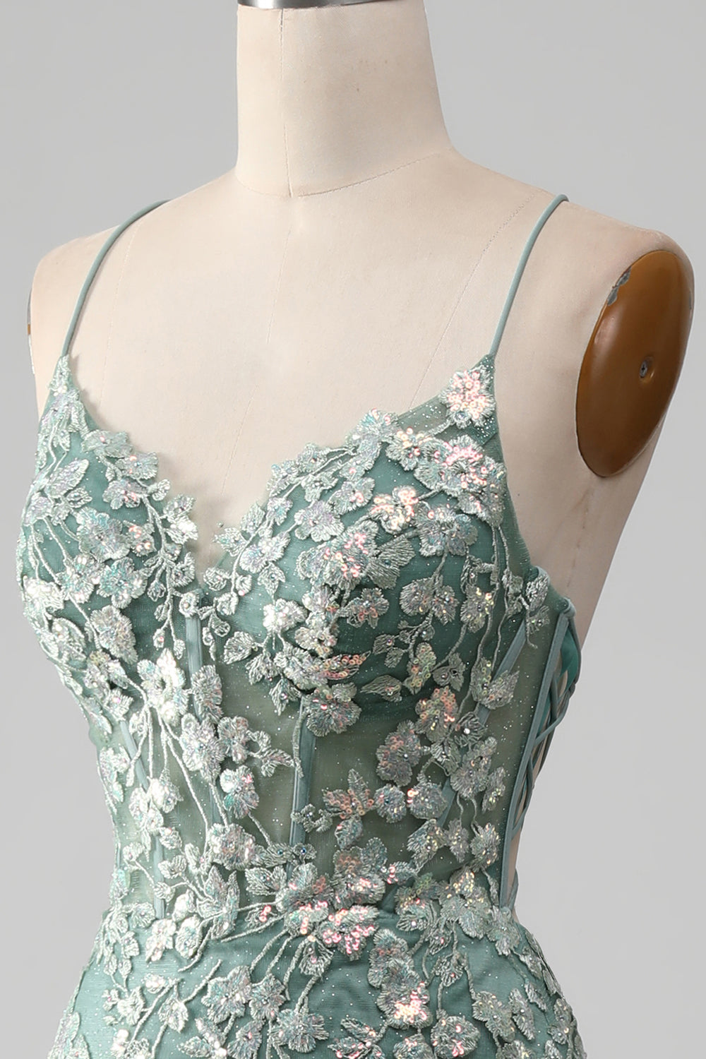 Light Green Mermaid Lace-Up Back Ball Dress with Appliques