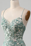 Light Green Mermaid Lace-Up Back Ball Dress with Appliques