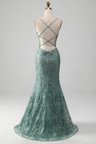 Sparkly Grey Green Mermaid Spaghetti Staps Ball Dress with Beading
