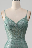 Sparkly Grey Green Mermaid Spaghetti Staps Ball Dress with Beading