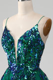 Tulle Spaghetti Straps Dark Green Ball Dress with Sequins