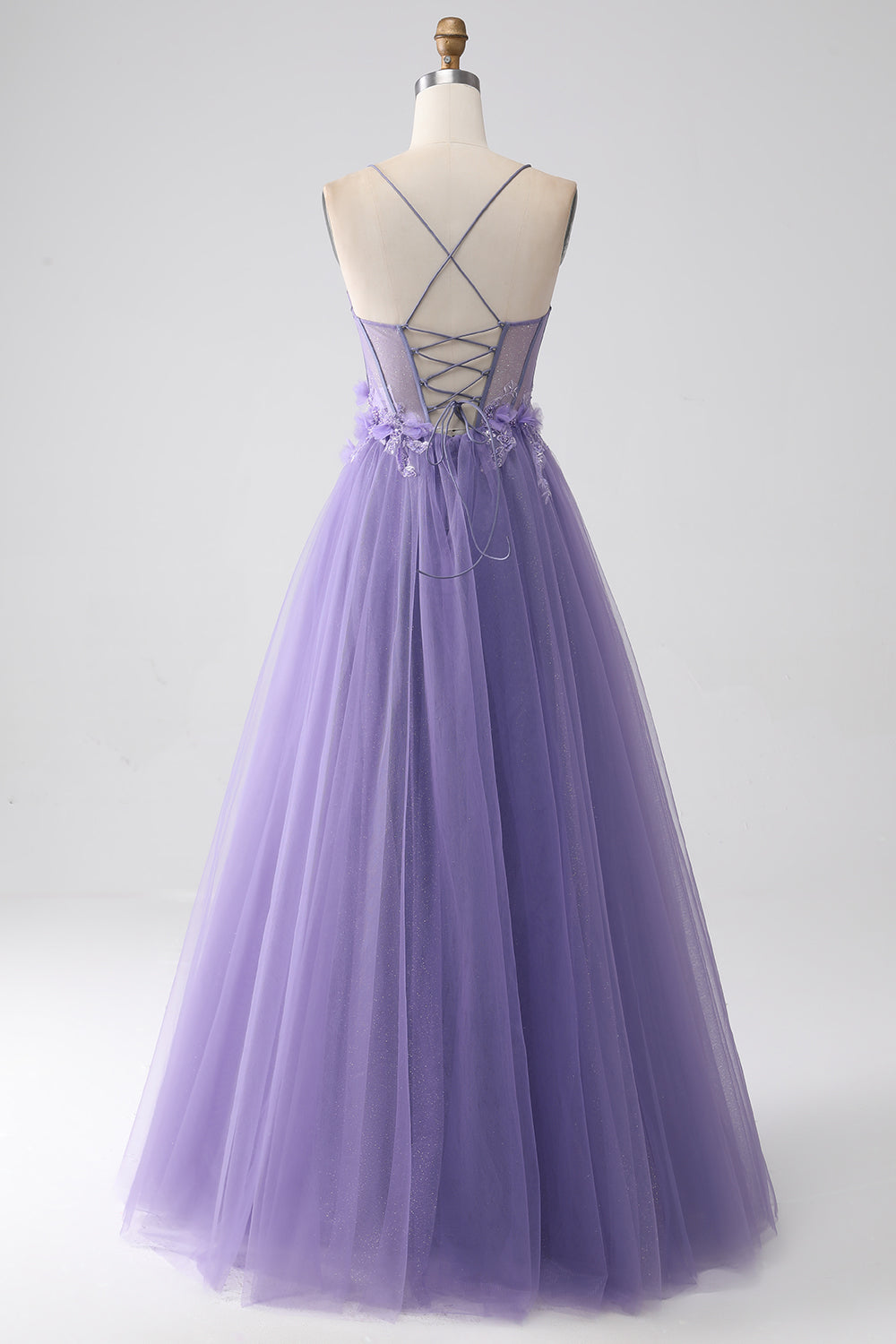 Purple A-Line Spaghetti Straps Corset Ball Dress with 3D Flowers