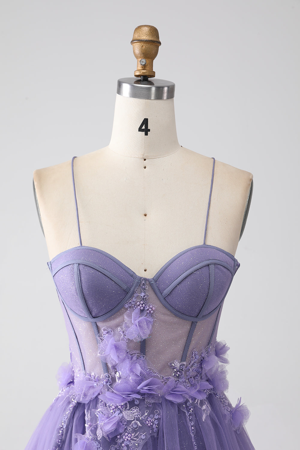 Purple A-Line Spaghetti Straps Corset Ball Dress with 3D Flowers