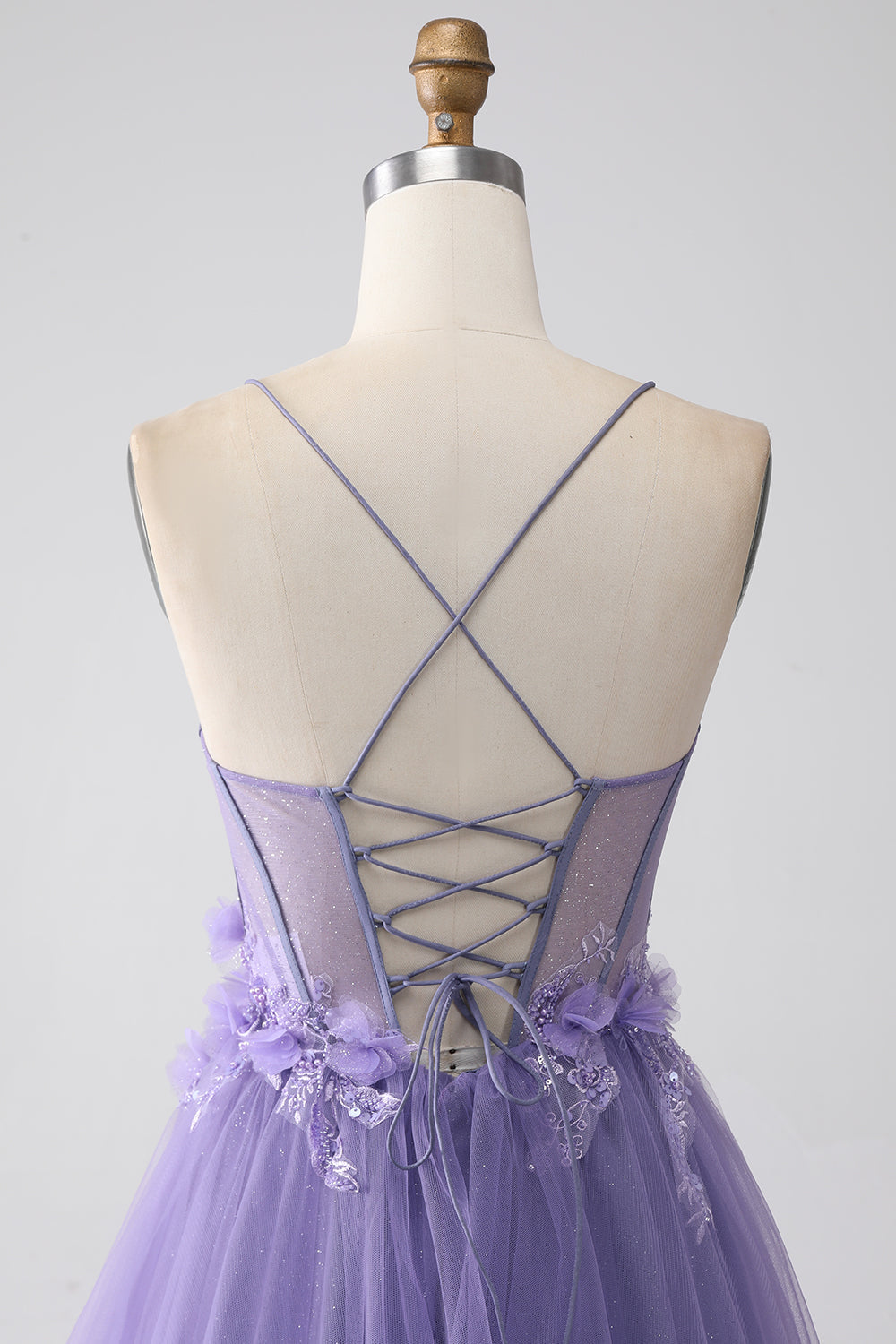 Purple A-Line Spaghetti Straps Corset Ball Dress with 3D Flowers