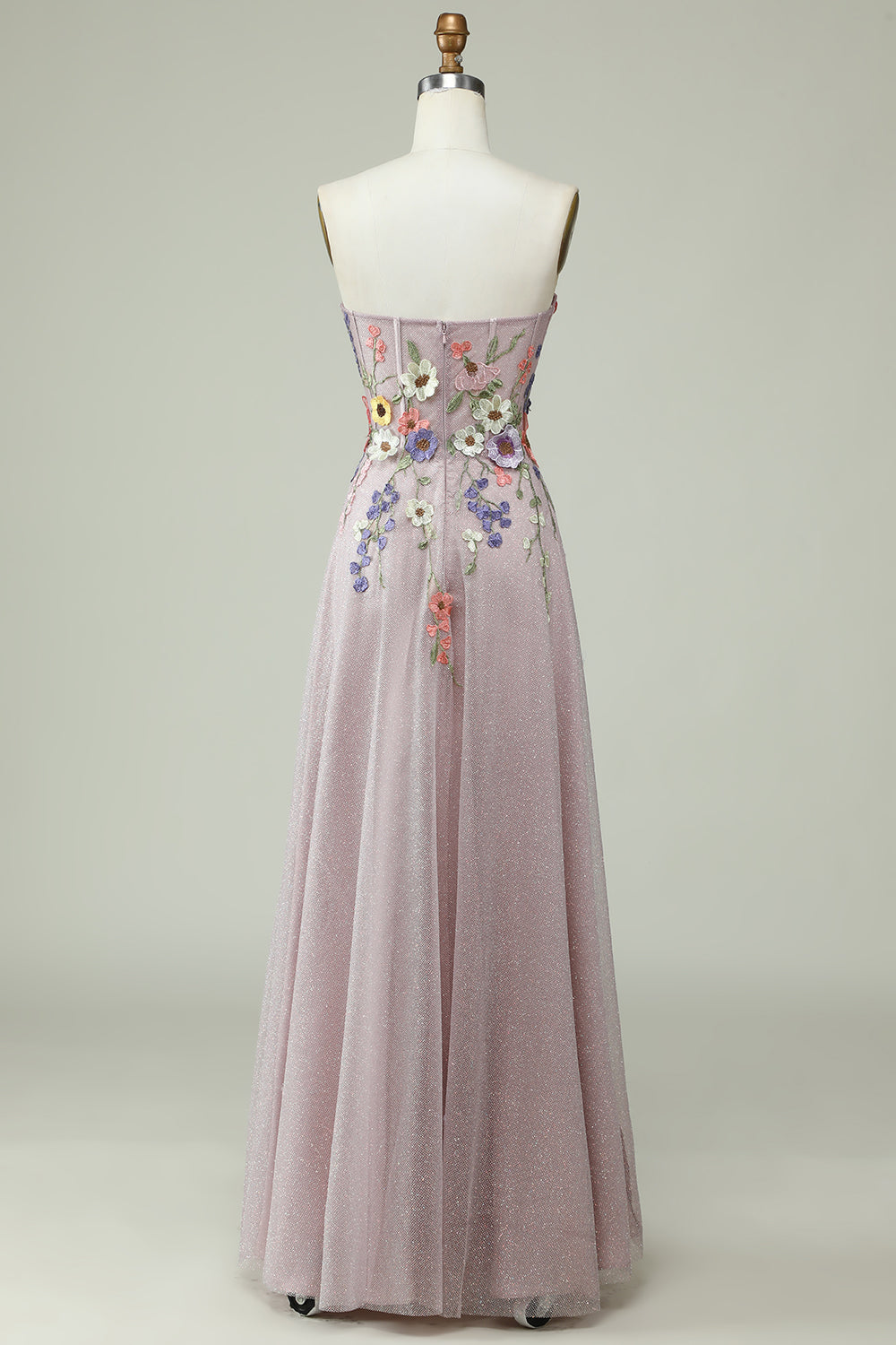 Strapless A Line Ball Dress with 3D Flowers