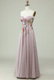 Strapless A Line Ball Dress with 3D Flowers