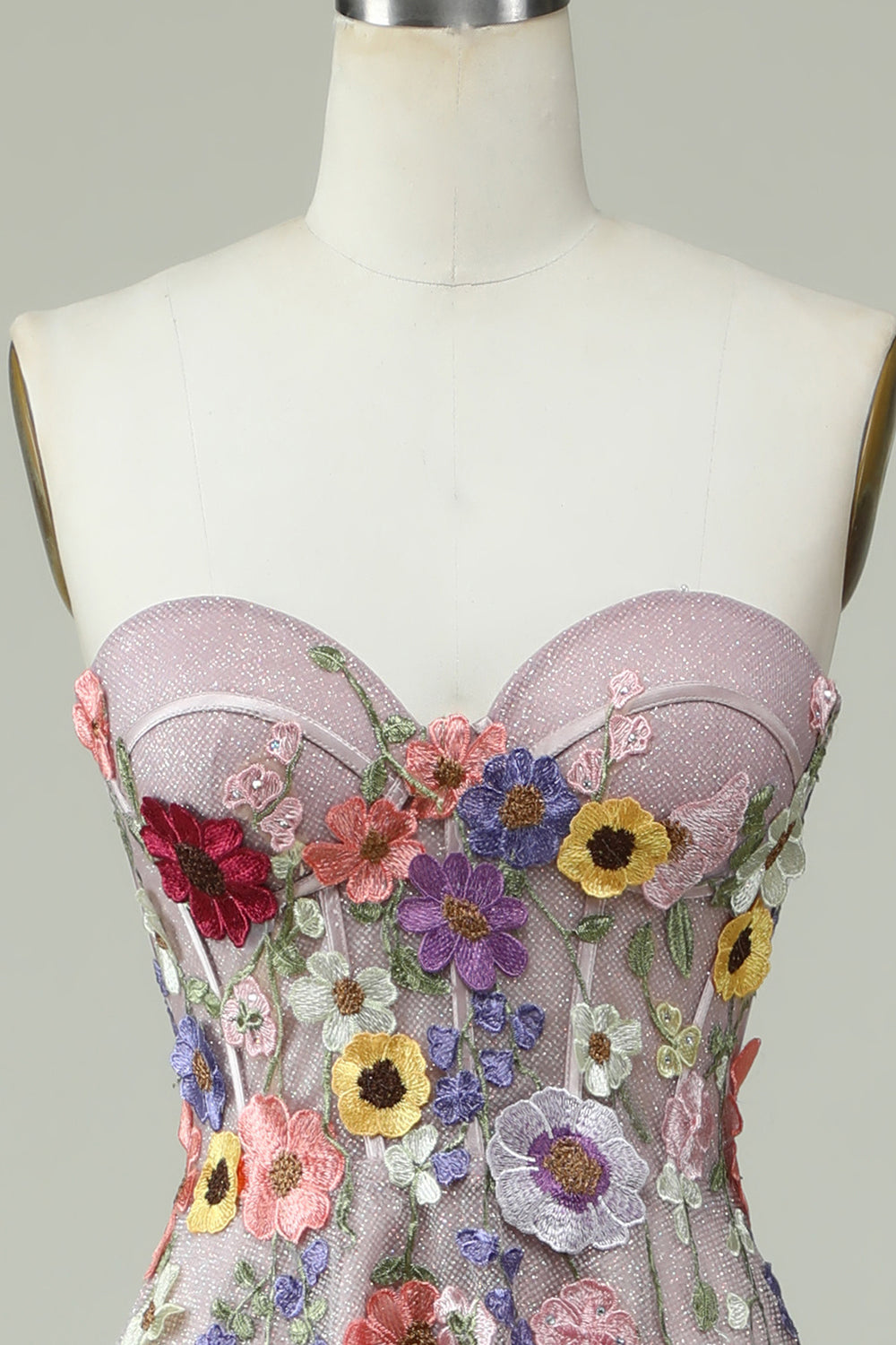 Strapless A Line Ball Dress with 3D Flowers