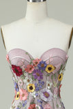 Strapless A Line Ball Dress with 3D Flowers